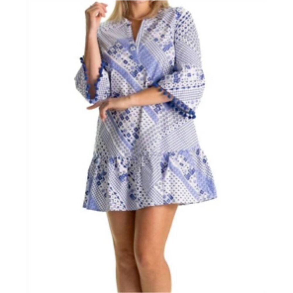 Duffield Lane Cotton Poplin Ruffled The Flora Dress in Blue Breeze Medium